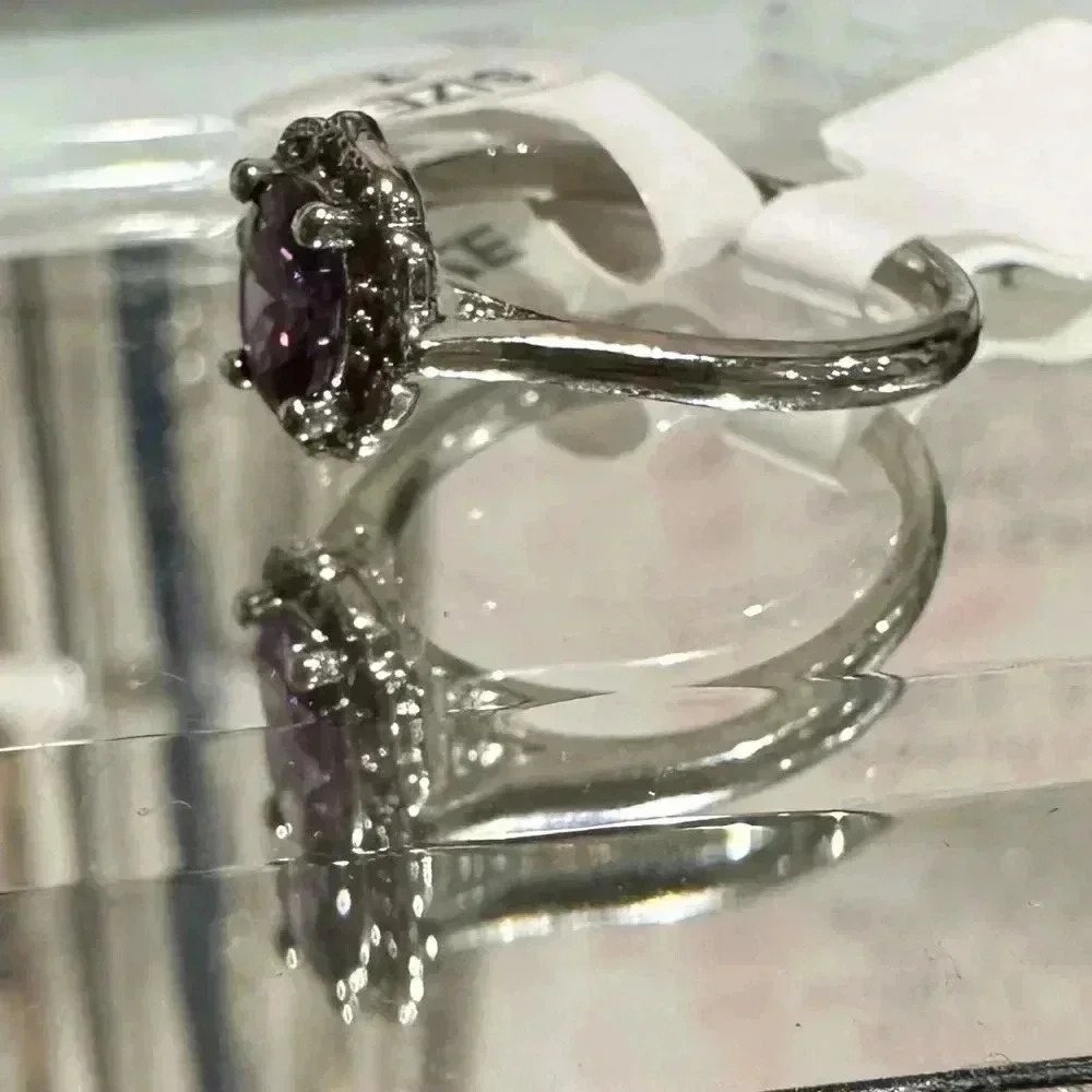 New ring Size 7 beautiful purple stone with ornate design and silver band - Picture 4 of 4